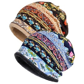 Qunson Women's Thick Warm Baggy Slouchy Beanie Chemo Hat Cap Pack of 2