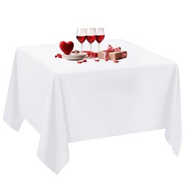 Trimming Shop White Square Polyester Tablecloth, 54" x 54" Premium Linen Table Cover, Washable Fabric Table Cloth for Dining Table, Banquet, Wedding, Christmas, Birthday, Parties, 1pc