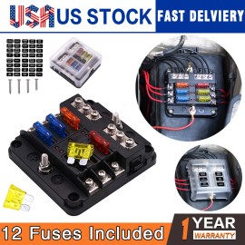 ZXMT 6-Way Car Marine Fuse Box Block Holder with LED Indicator For 12V/24V