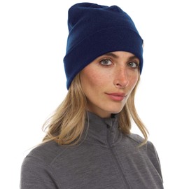 100% Merino Wool Ridge Cuff Beanie - Unisex Warm Winter Hat - Navy Blue