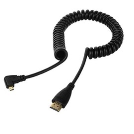 Eonvic Cable micro HDMI (ángulo izquierdo) a HDMI, cable en espiral de alta velocidad, soporta 1080P, 4K, UltraHD, 3D, Ethernet y canal de retorno de audio