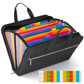 MRLUK Accordian File Organizer with Handle,26 Pockets Expanding File Folder, Portable Cloth Document Organizer Accordion File Keeper for Letter Size / A4 File, for Office, School-(Black)