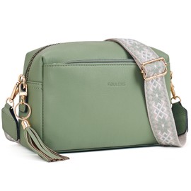 Roulens Small Crossbody Bag with 3 Zip Compartments,Vegan Leather Phone Bag for Women,Shoulder Bag with Adjustable and Removable Wide Strap