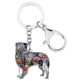 WEVENI Enamel Alloy Australian Shepherd Dog Keyring Cute Pet Key Chain Gift For Women Girls Bag Car Purse, black