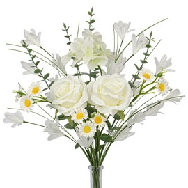 VioletEverGarden Silk Flowers with Stems 16Pcs White Artificial Flower 17 Inch Fake Flower Bouquet for Wedding Floral Arrangements Table Centerpieces