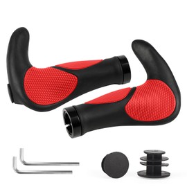 ROGTYO Bicycle Grips, Bicycle Handlebar MTB Grips Ergonomic with Two Sides Lock-On Design Horn Handlebar Grips, 22 mm Bicycle Grips Non-Slip for Trekking Bike E-Bike City Bike Road Bike (Red)