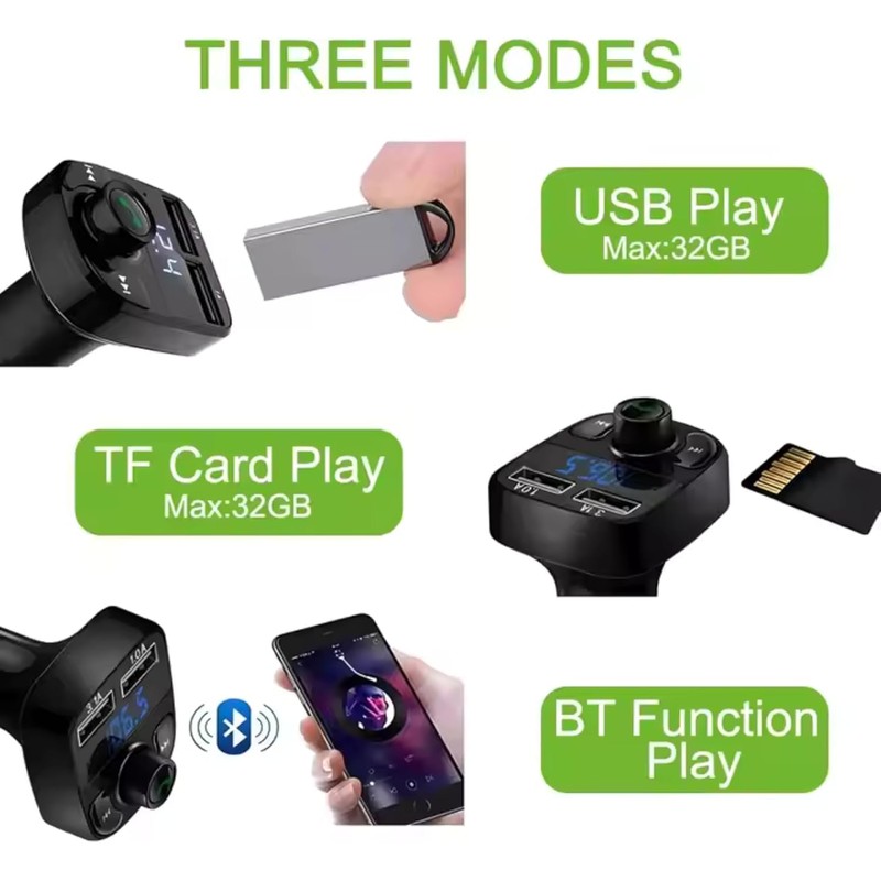 FM Transmitter, Bluetooth Wireless Car Adapter Kit with 2 USB