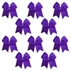 7" Jumbo Cheer Bow Big Hair Bows with Ponytail Holder Large Classic Accessories for Teens Women Girls Softball Cheerleader Sports Elastics Ties Handmade by Kenz Laurenz (Purple)