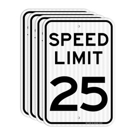 T&R (4 Pack) Speed Limit 25 MPH Sign, Slow Down, Traffic Sign, 18" x 12" Engineer Grade Reflective Sheeting, Rust Free Aluminum, Weather Resistant, Waterproof, Fade Resistant, 2 Pre-drilled Holes