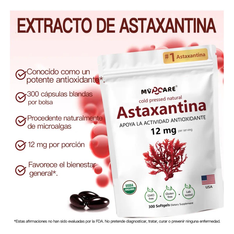 Astaxantina 12mg 300 Cápsulas Blandas Antioxidante Sabor