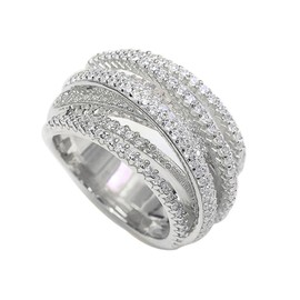 925 Silver Shining White/Rose Gold X Criss Cross Ring Cubic Zirconia Promise Rings CZ Cross Knot Ring 14K Gold Diamond Pave Ring, Multi-Row Design Engagement Wedding Ring for Women (Silver10)