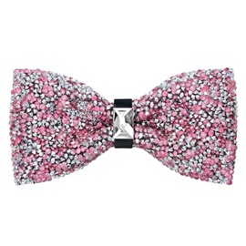 Oliver George Rhinestone Bow Ties for Men -Pre Tied Sequin Bowties Men with Adjustable Length, Jewel Bow Tie Pink