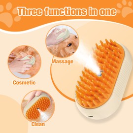 SOGUE Dog Steam Brush,3 in 1 Cat Steam Brush,Steam Cat Brush,Silicone Massage Grooming Pet Steam Brush for Cats Dogs,Rechargeable Cat Steam Brush for Shedding,Spritz Defur Comb for Cats.