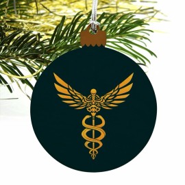 Caduceus Medical Symbol Doctor Nurse EMT Wood Christmas Tree Holiday Ornament