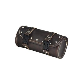 HDBUBALUS Universal Motorcycle Handlebar Tool Bag Front Fork Roll Storage Sissy Bar Barrel Bag PU Leather Deep Brown