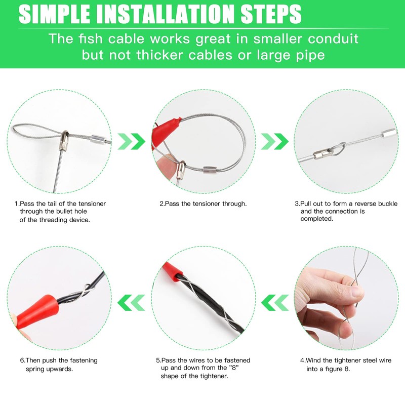 Cable Pulling Aid 50 m, Retractable Spiral Pull Wire with