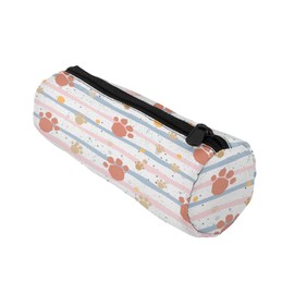 Pink and Blue Stripes Pencil Case Bag Cute Dog Paws Print Small Item Storage Bag Pen Holder Stationery Pouch School Office Travel Daily Storage