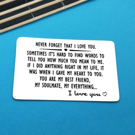 Anniversary Card Gifts for Him Engraved Wallet Insert Card for Boyfriend Husband Never Forget That I Love You Birthday Christmas Gifts Valentines Day Gifts I Love You Gifts for Him