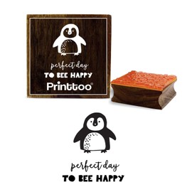 Printtoo Baby Penguin & Perfect Day to Bee Happy Design Square Wooden Rubber Stamp-2 x 2 Inches