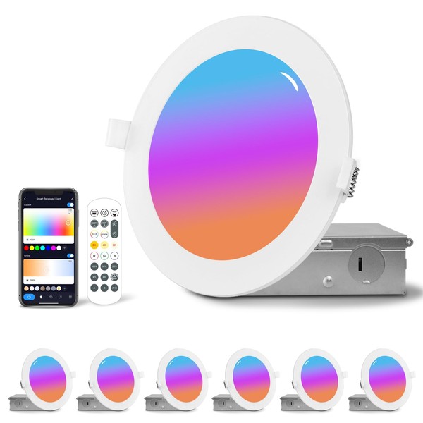 6Pack Smart led RGB Recessed Lighting 6Inch,Color Changing Canless LED