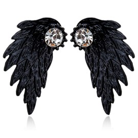 SLSF Unique Punk Gothic Angel Wing Stud Earrings Hypoallergenic Gold Silver Ear Crawler Cuff Earrings for Women Front Back Ear Wrap Pin Vine Crystal Charm Jewelry, Metal, n/p,