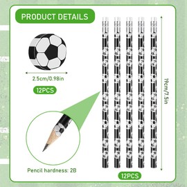 MisFun Pack of 12 Football Pencils, Children's Pencils with 12 Football Erasers, Party Bag Pencil Suit Football Wooden Pencils Graphite Pencils for School Stationery Birthday Office Party (2B)
