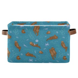 Storage Basket Cube Sea Animal Otter Coral Large Collapsible Toys Storage Box Bin Laundry Organizer for Closet Shelf Nursery Kids Bedroom,15x11x9.5 in,1 Pack