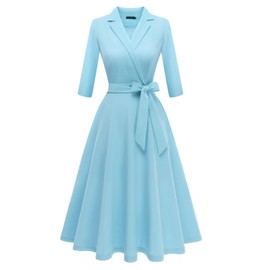 Meetjen Women's Formal Dresses Wrap V-Neck Elegant Wedding Guest Midi Dress Vestidos Elegantes para Mujer,Blue,3XL