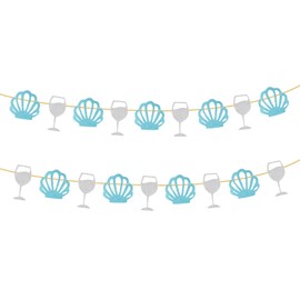 2 Sets Coastal Bachelorette Party Banner Garland, Pre-Strung Ocean Seashell Wine Cup Banner Shiny Beachy Sea Shell Coastal Theme Decoration for Beach Birthday Party Summer Celebration Bridal Shower