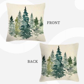 IBILIU Watercolor Grey Fir Trees Throw Pillow Covers 18X18,Christmas Tree Green Cotton Linen Cushion Cases Decorative Pillow Cases for Couch Sofa Bedroom