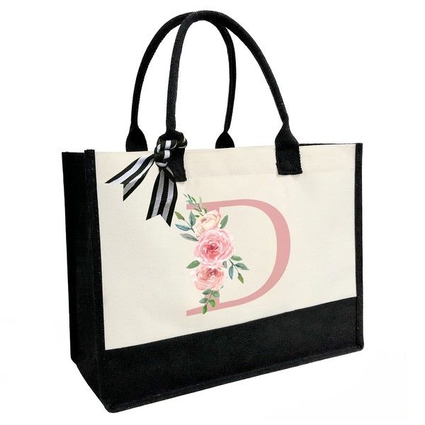 Personalised Initial Canvas Beach Bag, Canvas Shopping Bag with Inner
