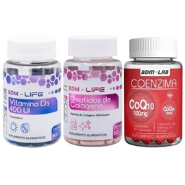 BDM LAB Vitamina D3-60 caps Coenzima Q10-30 caps Peptidos de cólageno 60 caps Suplemento alimenticio.