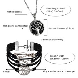 Oidea Men's Pendant Stainless Steel with Necklace Vintage Tree of Life Pendant 55 cm Chain Black Silver, Stainless Steel