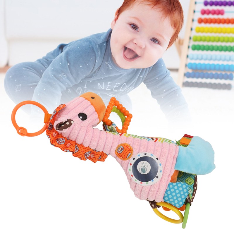 Infant Stroller Rattle Bell with Teether Mirror Cute Giraffe Plush