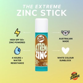 Sun Zapper (Shell White) Extreme Zinc Mineral Sunscreen Stick – SPF 50+ UVA/UVB Protection – White Color – Made in Australia