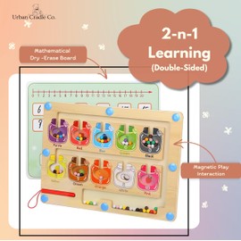 Urban Cradle Co. 2-in-1 Educational Montessori Wooden Magnetic Board Candy Jars Theme, Double-Sided Number Learning Whiteboard, Color Matching Maze Toys for Kids, Birthday Gift for Kids