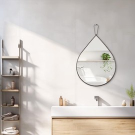 FEUFOAM Small Decorative Mirror Teardrop Mirror Hanging Wall Droplet Mirror Brass Metal Framed Mirror Wall Mounted Bathroom Living Room Bathroom Hallway Mirrors