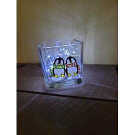 Winter Penguin Couple Glass Square Candle Holder Seasonal Home Decor