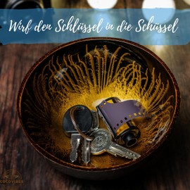 cocovibes Coconut Bowl Amber with Coaster/Snack Bowl/Decorative Bowl for Keys/Jewellery Bowl/Serving Bowl/Modern Splash Gold Black