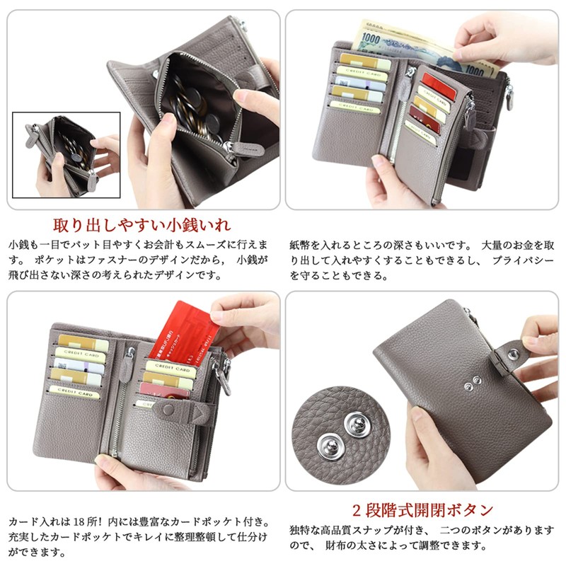 F.ZH Women's Bi-Fold Wallet, Genuine Leather, Large Capacity, Includes Coin