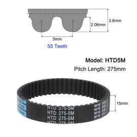 uxcell HTD-5M Rubber Timing Belt 275mm Pitch Length x 15mm Width x 3.6mm Height, 55 Teeth Closed Loop Pulley Timing Belt, 5mm Pitch