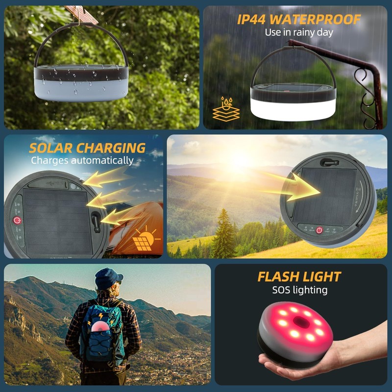 Solar Power Camping Lights String,Outdoor String Lights with 8 Modes