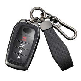 Funda para llavero con patrón de carbono compatible con Toyota Grand Highlander 2024 2025 2026 RAV4 Camry Tacoma Corolla Cruz Sienna Tundra Prius Metal y piel Soporte para llaves de coche