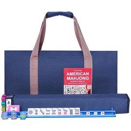 GUSTARIA American Mahjong Game Set, 166 Premium White Tiles, 4 All-in-One Color Rack/Pushers, Complete Mahjong Set Blue Carrying Bag