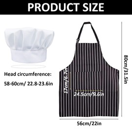 mkemka Apron and Chef Hat Set Black and White Striped Chef Apron Adjustable Cooking Hat Chef Outfit Adult Chef Apron Hat Set Chefs Apron with Pocket for Men Women