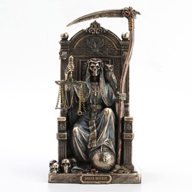 Veronese Design 8 5/8" Sitting Santa Muerte Grim Reaper Scythe and Scale Resin Sculpture Antique Bronze Finish