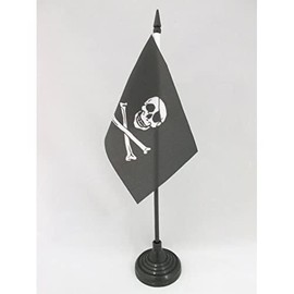 AZ FLAG Pirate Regular Table Flag 4'' x 6'' - Pirates Desk Flag 15 x 10 cm - Black plastic stick and base