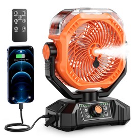 coldSky Portable Misting Fan, 10000mAh Rechargeable Camping Fan with Mist, 450mL Water Tank, 9-19H Runtime, Dual Mist Modes, LED Lights, 8 Speeds for Camgping/Travel/Beach/Golf/Tent/Office (Orange)
