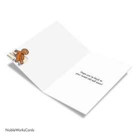 NobleWorks - Get Well Greeting Card with Envelope For Men and Women (4.63 x 6.75 Inch) - Sore Gingerbread Man C2609GWG