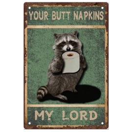 SUPERDANT Tin Sign Cute Raccoon Vintage Metal Sign Funny Toilets Iron Wall Decoration Your Butt Napkins My Lord Metal Sign Retro Bathroom Toilet Decor Toilet Memory Sign
